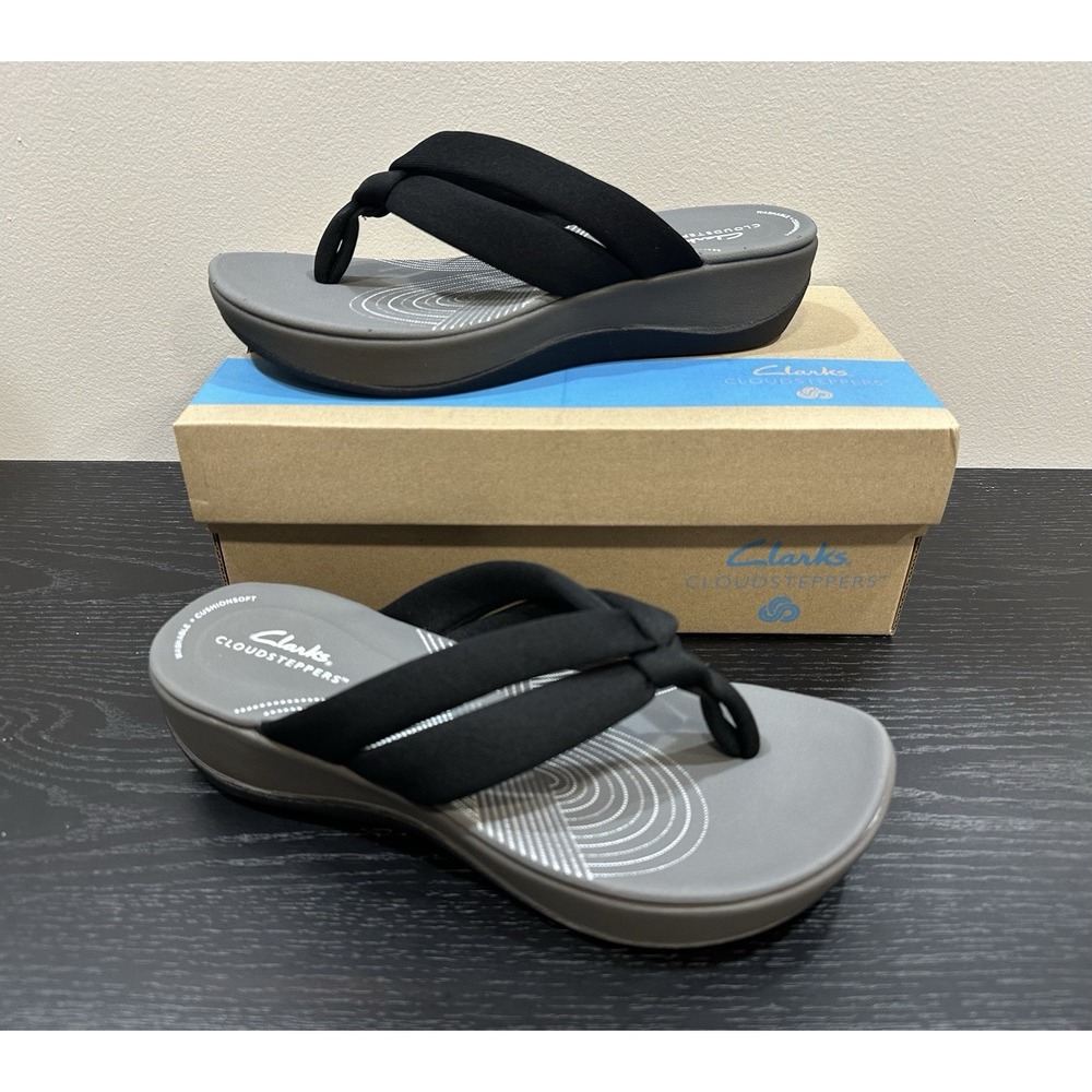 Clarks Cloudsteppers COMFORT Sandal Woman 8 M Arla Kaylie Thong Black SlipOn NEW
